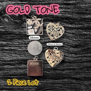 LAST ONE - Lot of 2 Assorted Black/Gold Tone Zipper Pull Button Pendant Charms